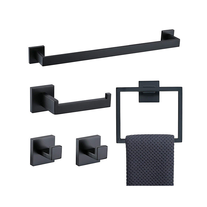 Stainless Steel Bathroom Accessory as Individual or as a Set Modern Bathroom Hardware Black 5 Piece Set Clearhalo 'Bathroom Hardware Sets' 'Bathroom Hardware' 'Bathroom Remodel & Bathroom Fixtures' 'bathroom_hardware_sets' 'Home Improvement' 'home_improvement' 'home_improvement_bathroom_hardware_sets' 6394219