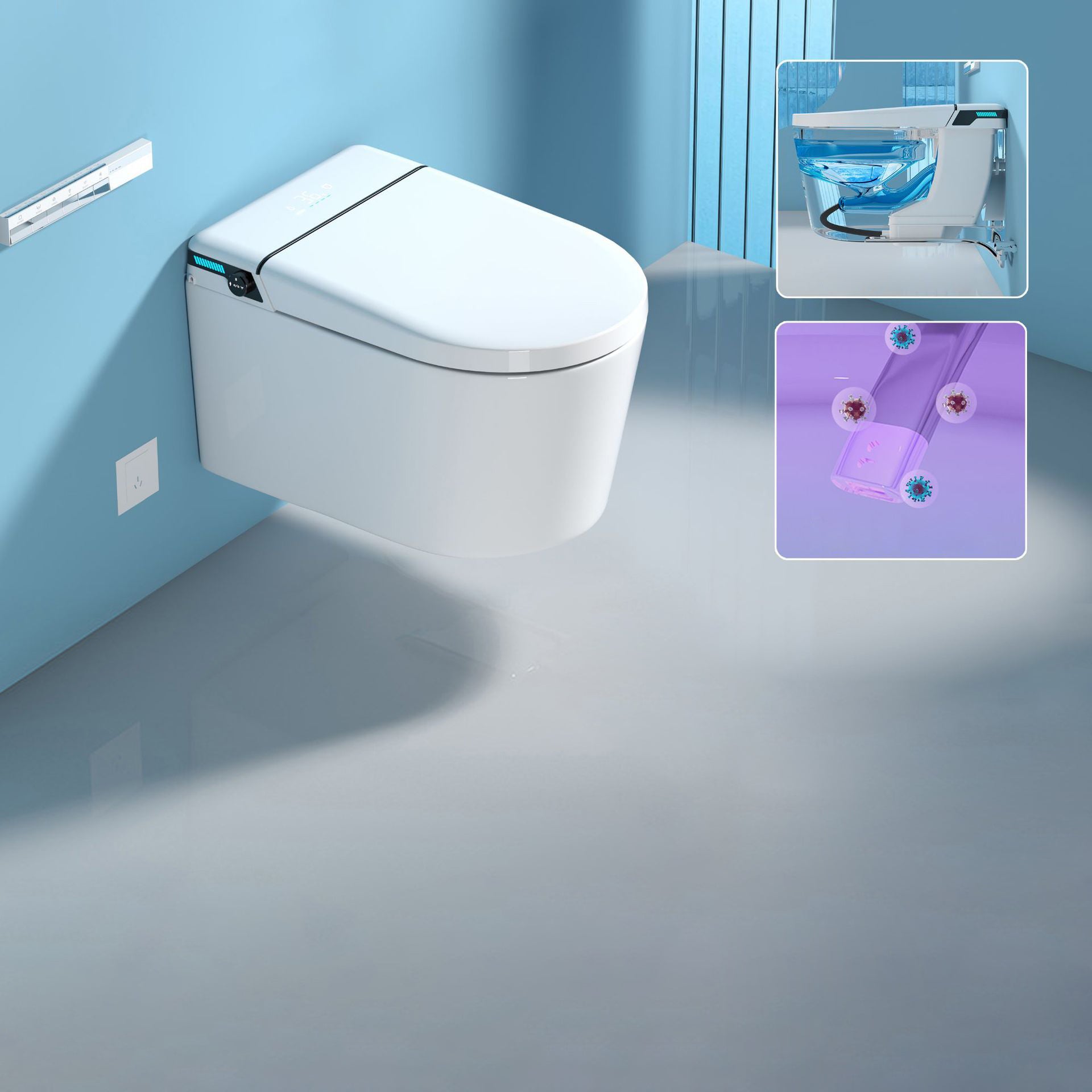 Modern Wall Mount Toilet All-In-One ABS Single Flush Toilet Bowl Automatic Lid Clearhalo 'Bathroom Remodel & Bathroom Fixtures' 'Home Improvement' 'home_improvement' 'home_improvement_toilets' 'Toilets & Bidets' 'Toilets' 6398351