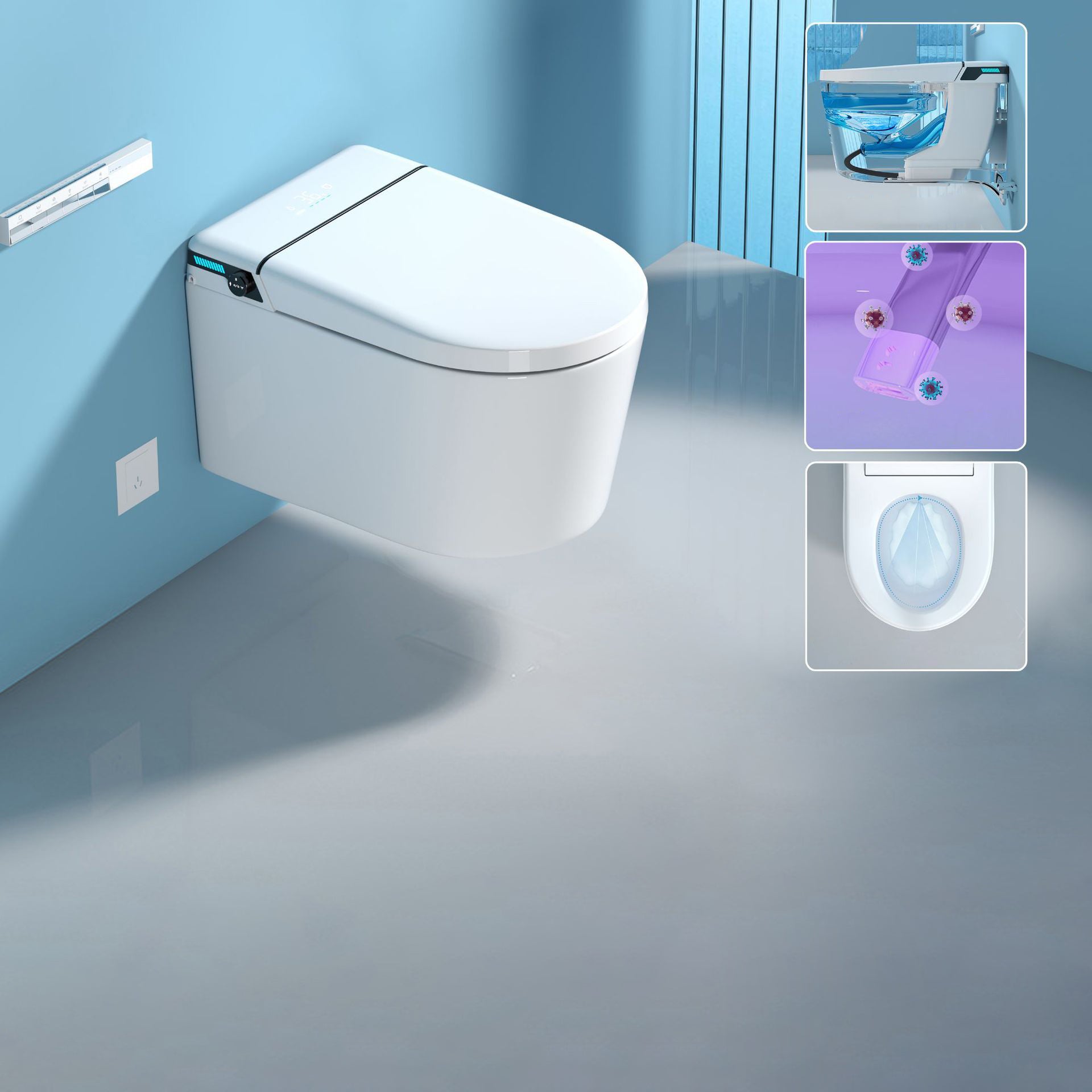 Modern Wall Mount Toilet All-In-One ABS Single Flush Toilet Bowl Automatic Lid & Splash Proof Clearhalo 'Bathroom Remodel & Bathroom Fixtures' 'Home Improvement' 'home_improvement' 'home_improvement_toilets' 'Toilets & Bidets' 'Toilets' 6398352