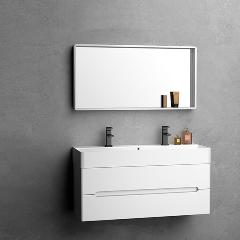 Modern Wooden Sink Vanity White Wall Mount Bathroom Vanity Cabinet with Mirror Vanity & Faucet & Mirrors 43.3"L x 16.5"W x 21.7"H Clearhalo 'Bathroom Remodel & Bathroom Fixtures' 'Bathroom Vanities' 'bathroom_vanities' 'Home Improvement' 'home_improvement' 'home_improvement_bathroom_vanities' 6399125
