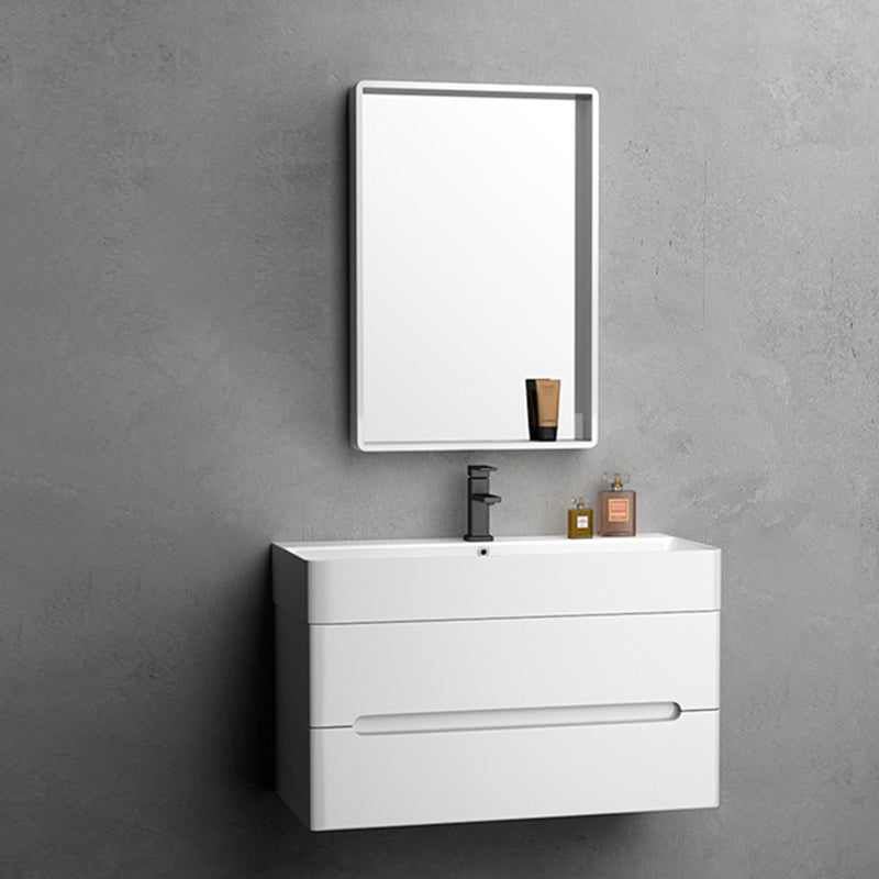 Modern Wooden Sink Vanity White Wall Mount Bathroom Vanity Cabinet with Mirror Vanity & Faucet & Mirrors 35.4"L x 16.5"W x 21.7"H Clearhalo 'Bathroom Remodel & Bathroom Fixtures' 'Bathroom Vanities' 'bathroom_vanities' 'Home Improvement' 'home_improvement' 'home_improvement_bathroom_vanities' 6399127