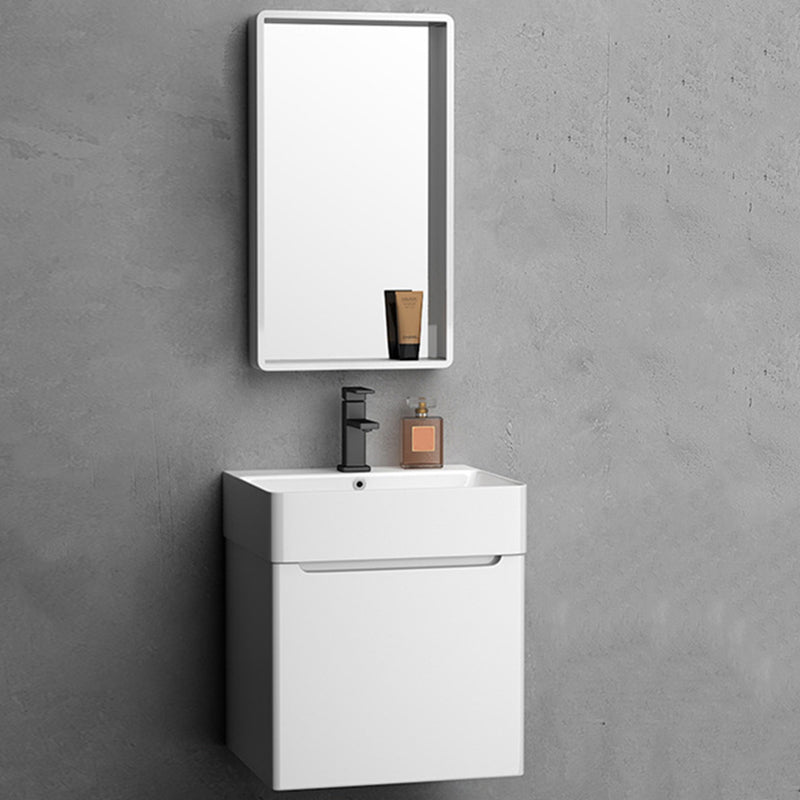 Modern Wooden Sink Vanity White Wall Mount Bathroom Vanity Cabinet with Mirror Vanity & Faucet & Mirrors 19.7"L x 16.5"W x 21.7"H Clearhalo 'Bathroom Remodel & Bathroom Fixtures' 'Bathroom Vanities' 'bathroom_vanities' 'Home Improvement' 'home_improvement' 'home_improvement_bathroom_vanities' 6399128
