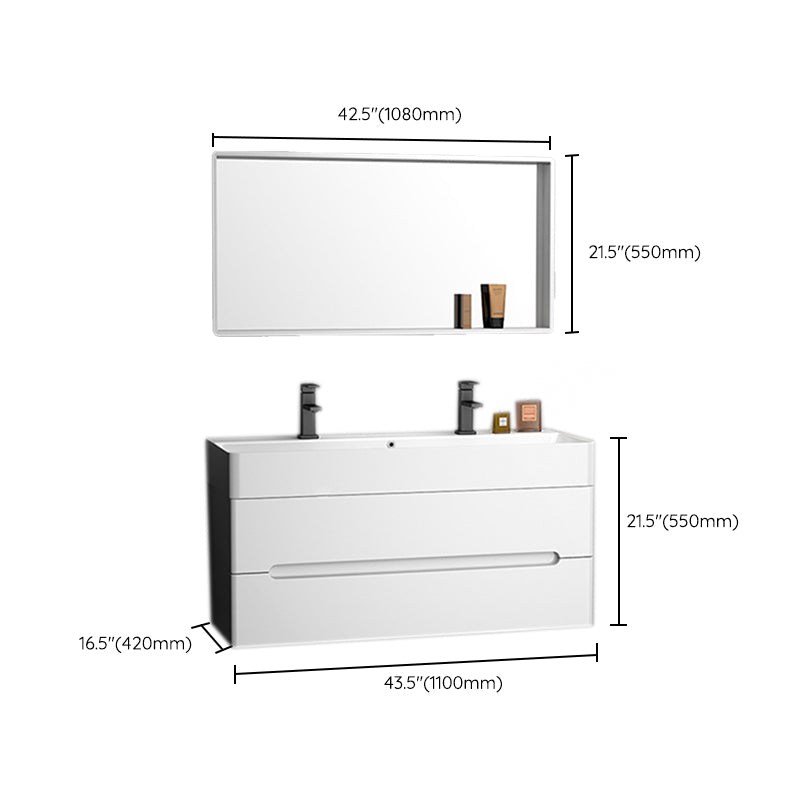 Modern Wooden Sink Vanity White Wall Mount Bathroom Vanity Cabinet with Mirror Clearhalo 'Bathroom Remodel & Bathroom Fixtures' 'Bathroom Vanities' 'bathroom_vanities' 'Home Improvement' 'home_improvement' 'home_improvement_bathroom_vanities' 6399146