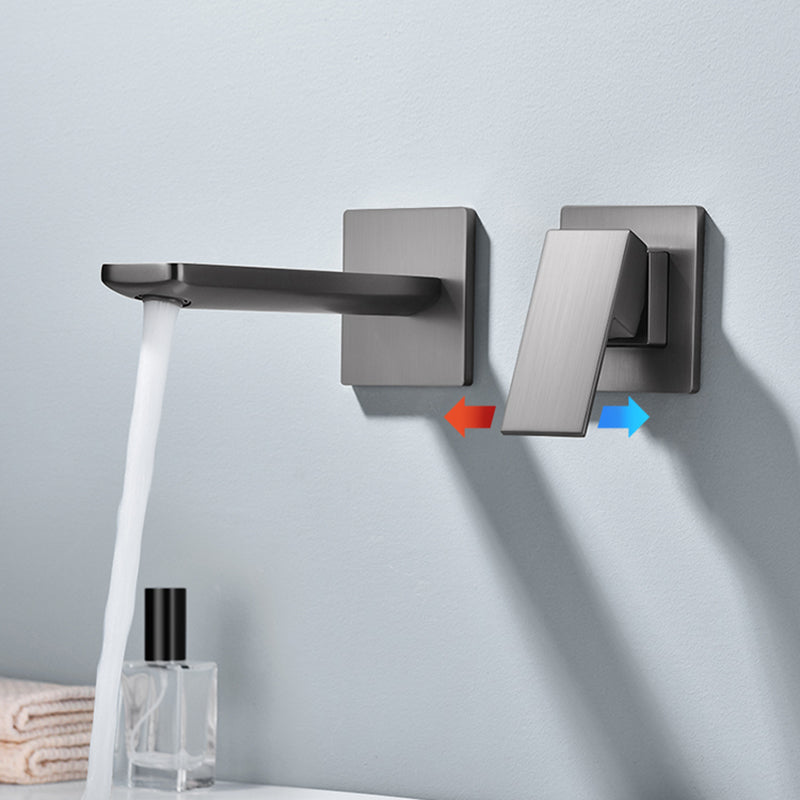 Contemporary Wall Mounted Bathroom Faucet Lever Handles Solid Brass Square Faucet Clearhalo 'Bathroom Remodel & Bathroom Fixtures' 'Bathroom Sink Faucets' 'Bathroom Sinks & Faucet Components' 'bathroom_sink_faucets' 'Home Improvement' 'home_improvement' 'home_improvement_bathroom_sink_faucets' 6399189