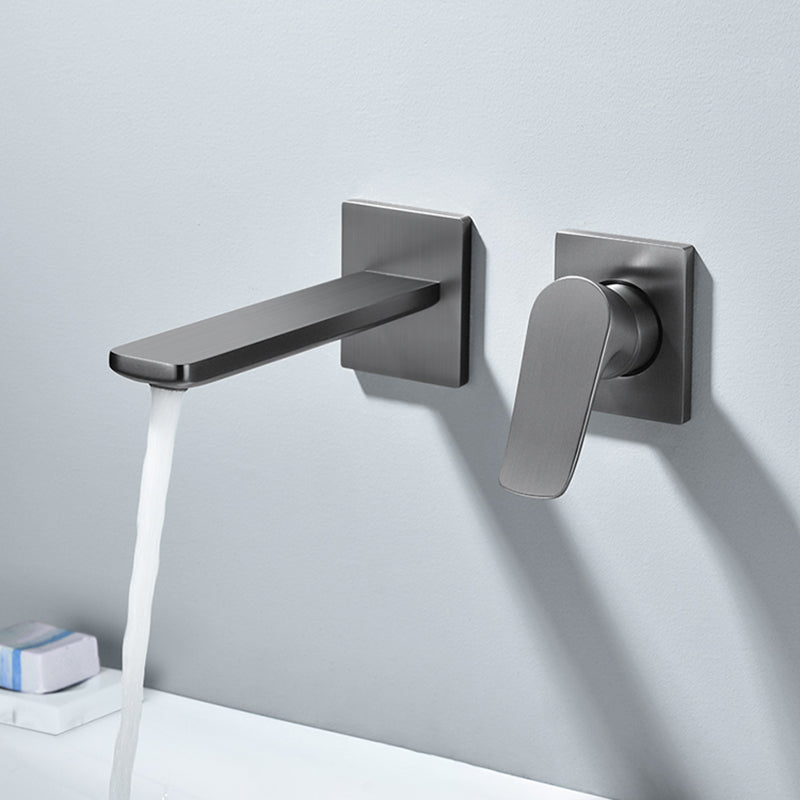 Contemporary Wall Mounted Bathroom Faucet Lever Handles Solid Brass Square Faucet Silver Gray Clearhalo 'Bathroom Remodel & Bathroom Fixtures' 'Bathroom Sink Faucets' 'Bathroom Sinks & Faucet Components' 'bathroom_sink_faucets' 'Home Improvement' 'home_improvement' 'home_improvement_bathroom_sink_faucets' 6399192