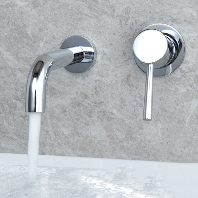 Industrial Wall Mounted Bathroom Faucet Lever Handles Solid Brass Circular Faucet Clearhalo 'Bathroom Remodel & Bathroom Fixtures' 'Bathroom Sink Faucets' 'Bathroom Sinks & Faucet Components' 'bathroom_sink_faucets' 'Home Improvement' 'home_improvement' 'home_improvement_bathroom_sink_faucets' 6399251