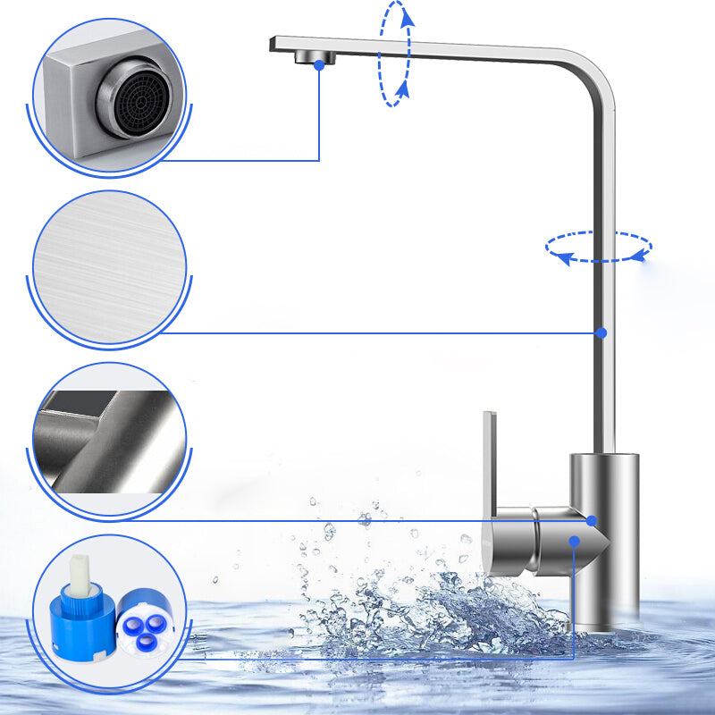 Modern Kitchen Sink Faucet 304 Stainless Steel with Handles and Supply Lines Pot Filler Clearhalo 'Home Improvement' 'home_improvement' 'home_improvement_kitchen_faucets' 'Kitchen Faucets' 'Kitchen Remodel & Kitchen Fixtures' 'Kitchen Sinks & Faucet Components' 'kitchen_faucets' 6399353