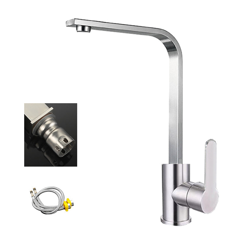 Modern Kitchen Sink Faucet 304 Stainless Steel with Handles and Supply Lines Pot Filler Chrome Round Clearhalo 'Home Improvement' 'home_improvement' 'home_improvement_kitchen_faucets' 'Kitchen Faucets' 'Kitchen Remodel & Kitchen Fixtures' 'Kitchen Sinks & Faucet Components' 'kitchen_faucets' 6399356