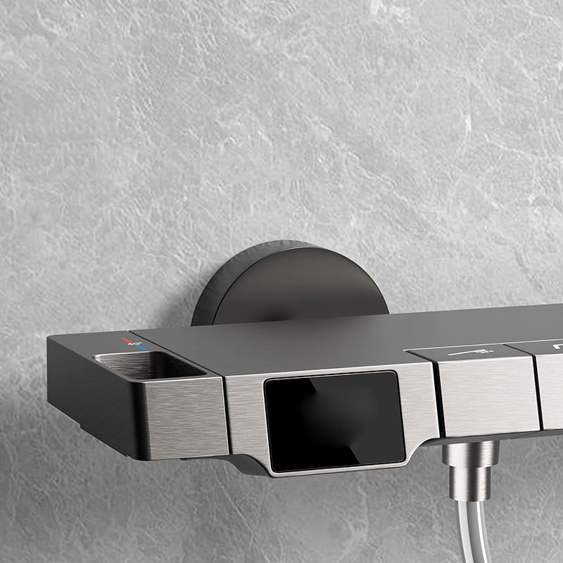 Wall Mounted Modern Square Metal Shower Brass Shower Head Shower Faucet in Gray Clearhalo 'Bathroom Remodel & Bathroom Fixtures' 'Home Improvement' 'home_improvement' 'home_improvement_shower_faucets' 'Shower Faucets & Systems' 'shower_faucets' 'Showers & Bathtubs Plumbing' 'Showers & Bathtubs' 6399385