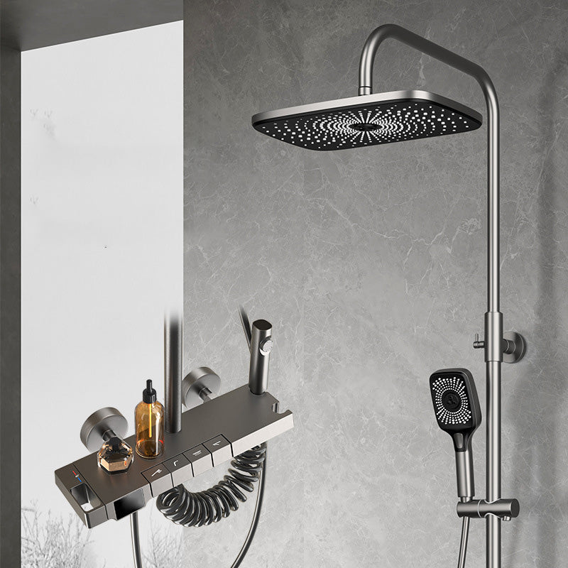Wall Mounted Modern Square Metal Shower Brass Shower Head Shower Faucet in Gray Clearhalo 'Bathroom Remodel & Bathroom Fixtures' 'Home Improvement' 'home_improvement' 'home_improvement_shower_faucets' 'Shower Faucets & Systems' 'shower_faucets' 'Showers & Bathtubs Plumbing' 'Showers & Bathtubs' 6399386