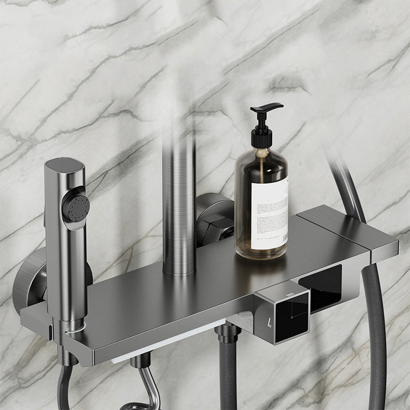 Wall Mounted Modern Square Metal Shower Brass Shower Head Shower Faucet in Gray Clearhalo 'Bathroom Remodel & Bathroom Fixtures' 'Home Improvement' 'home_improvement' 'home_improvement_shower_faucets' 'Shower Faucets & Systems' 'shower_faucets' 'Showers & Bathtubs Plumbing' 'Showers & Bathtubs' 6399397