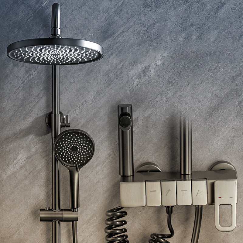 Wall Mounted Shower Adjustable Arm Shower Faucet Metal Shower System with Slide Bar Clearhalo 'Bathroom Remodel & Bathroom Fixtures' 'Home Improvement' 'home_improvement' 'home_improvement_shower_faucets' 'Shower Faucets & Systems' 'shower_faucets' 'Showers & Bathtubs Plumbing' 'Showers & Bathtubs' 6399399