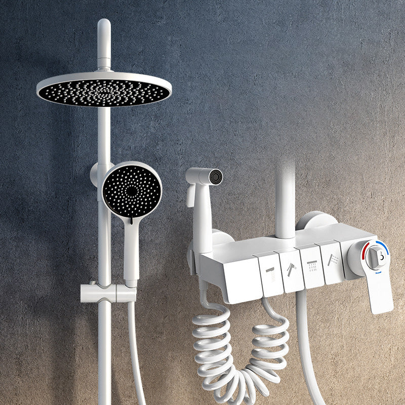 Wall Mounted Shower Adjustable Arm Shower Faucet Metal Shower System with Slide Bar White 4 Thermostatic Clearhalo 'Bathroom Remodel & Bathroom Fixtures' 'Home Improvement' 'home_improvement' 'home_improvement_shower_faucets' 'Shower Faucets & Systems' 'shower_faucets' 'Showers & Bathtubs Plumbing' 'Showers & Bathtubs' 6399400