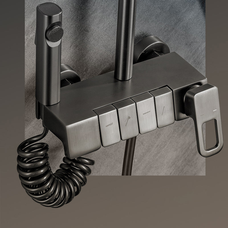 Wall Mounted Shower Adjustable Arm Shower Faucet Metal Shower System with Slide Bar Clearhalo 'Bathroom Remodel & Bathroom Fixtures' 'Home Improvement' 'home_improvement' 'home_improvement_shower_faucets' 'Shower Faucets & Systems' 'shower_faucets' 'Showers & Bathtubs Plumbing' 'Showers & Bathtubs' 6399401