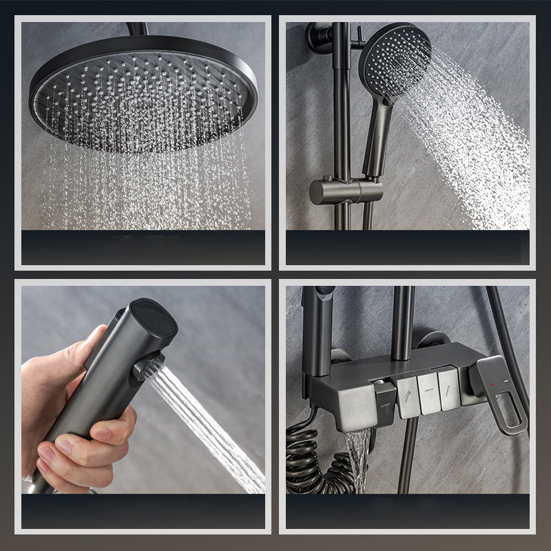 Wall Mounted Shower Adjustable Arm Shower Faucet Metal Shower System with Slide Bar Clearhalo 'Bathroom Remodel & Bathroom Fixtures' 'Home Improvement' 'home_improvement' 'home_improvement_shower_faucets' 'Shower Faucets & Systems' 'shower_faucets' 'Showers & Bathtubs Plumbing' 'Showers & Bathtubs' 6399404