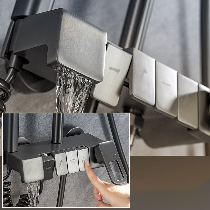 Wall Mounted Shower Adjustable Arm Shower Faucet Metal Shower System with Slide Bar Clearhalo 'Bathroom Remodel & Bathroom Fixtures' 'Home Improvement' 'home_improvement' 'home_improvement_shower_faucets' 'Shower Faucets & Systems' 'shower_faucets' 'Showers & Bathtubs Plumbing' 'Showers & Bathtubs' 6399405