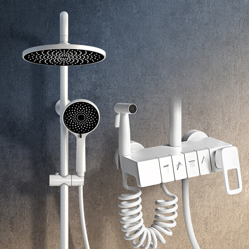 Wall Mounted Shower Adjustable Arm Shower Faucet Metal Shower System with Slide Bar White 4 Temperature Control Clearhalo 'Bathroom Remodel & Bathroom Fixtures' 'Home Improvement' 'home_improvement' 'home_improvement_shower_faucets' 'Shower Faucets & Systems' 'shower_faucets' 'Showers & Bathtubs Plumbing' 'Showers & Bathtubs' 6399406