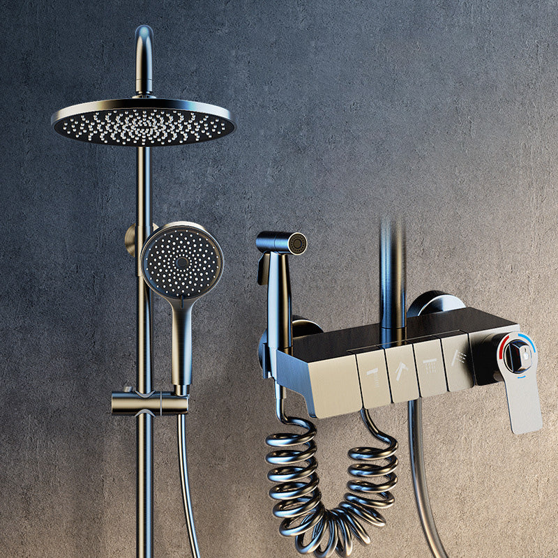 Wall Mounted Shower Adjustable Arm Shower Faucet Metal Shower System with Slide Bar Gun Grey 4 Thermostatic Clearhalo 'Bathroom Remodel & Bathroom Fixtures' 'Home Improvement' 'home_improvement' 'home_improvement_shower_faucets' 'Shower Faucets & Systems' 'shower_faucets' 'Showers & Bathtubs Plumbing' 'Showers & Bathtubs' 6399407