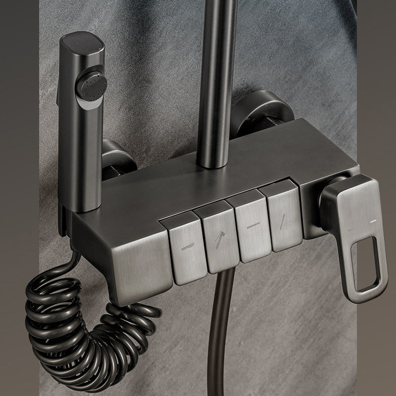 Wall Mounted Shower Adjustable Arm Shower Faucet Metal Shower System with Slide Bar Clearhalo 'Bathroom Remodel & Bathroom Fixtures' 'Home Improvement' 'home_improvement' 'home_improvement_shower_faucets' 'Shower Faucets & Systems' 'shower_faucets' 'Showers & Bathtubs Plumbing' 'Showers & Bathtubs' 6399410