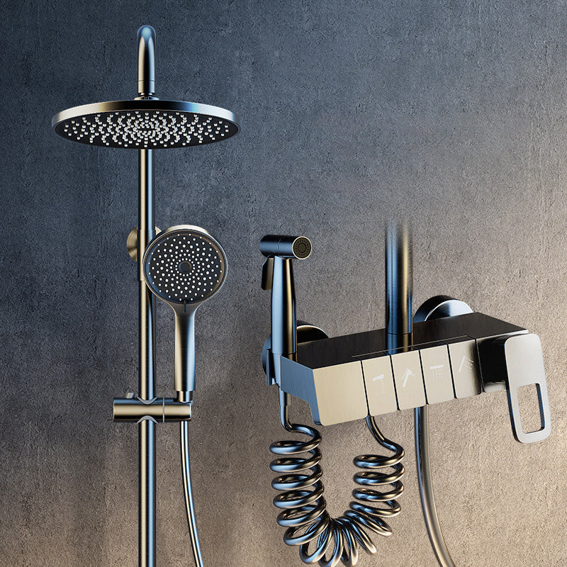 Wall Mounted Shower Adjustable Arm Shower Faucet Metal Shower System with Slide Bar Gun Grey 4 Temperature Control Clearhalo 'Bathroom Remodel & Bathroom Fixtures' 'Home Improvement' 'home_improvement' 'home_improvement_shower_faucets' 'Shower Faucets & Systems' 'shower_faucets' 'Showers & Bathtubs Plumbing' 'Showers & Bathtubs' 6399413