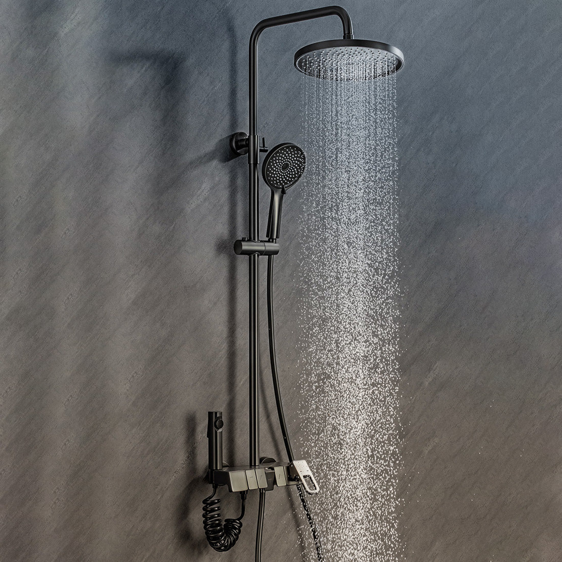 Wall Mounted Shower Adjustable Arm Shower Faucet Metal Shower System with Slide Bar Clearhalo 'Bathroom Remodel & Bathroom Fixtures' 'Home Improvement' 'home_improvement' 'home_improvement_shower_faucets' 'Shower Faucets & Systems' 'shower_faucets' 'Showers & Bathtubs Plumbing' 'Showers & Bathtubs' 6399421