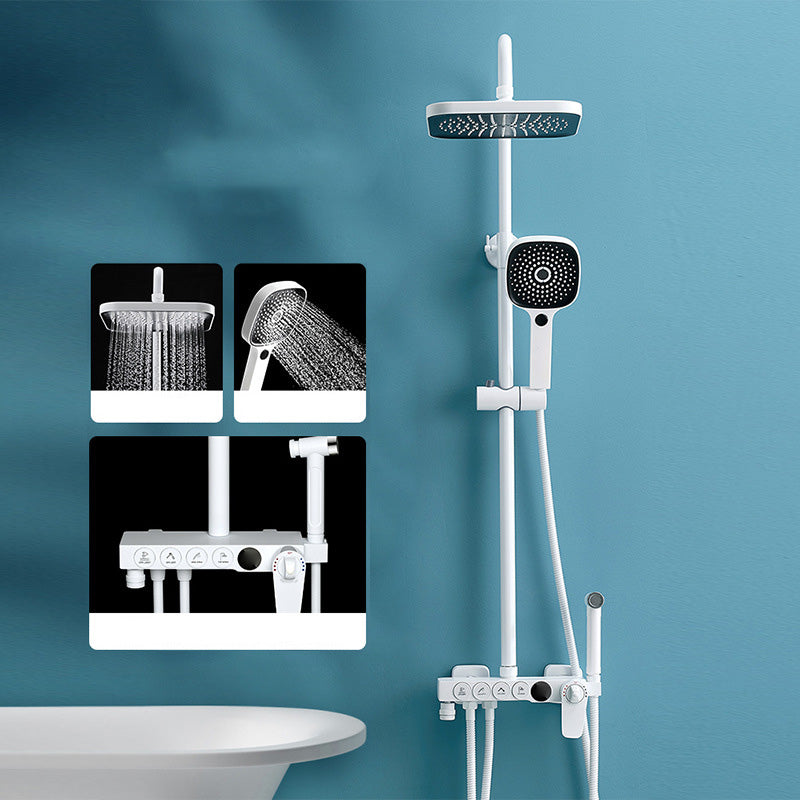 Adjustable Spray Pattern Shower Combo Metal Arm Shower Faucet Arm Shower Head Square Thermostatic Digital Display Included Clearhalo 'Bathroom Remodel & Bathroom Fixtures' 'Home Improvement' 'home_improvement' 'home_improvement_shower_faucets' 'Shower Faucets & Systems' 'shower_faucets' 'Showers & Bathtubs Plumbing' 'Showers & Bathtubs' 6399502