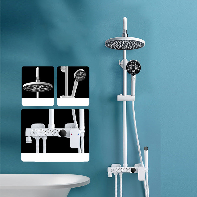 Adjustable Spray Pattern Shower Combo Metal Arm Shower Faucet Arm Shower Head Round Temperature Control Digital Display Included Clearhalo 'Bathroom Remodel & Bathroom Fixtures' 'Home Improvement' 'home_improvement' 'home_improvement_shower_faucets' 'Shower Faucets & Systems' 'shower_faucets' 'Showers & Bathtubs Plumbing' 'Showers & Bathtubs' 6399504