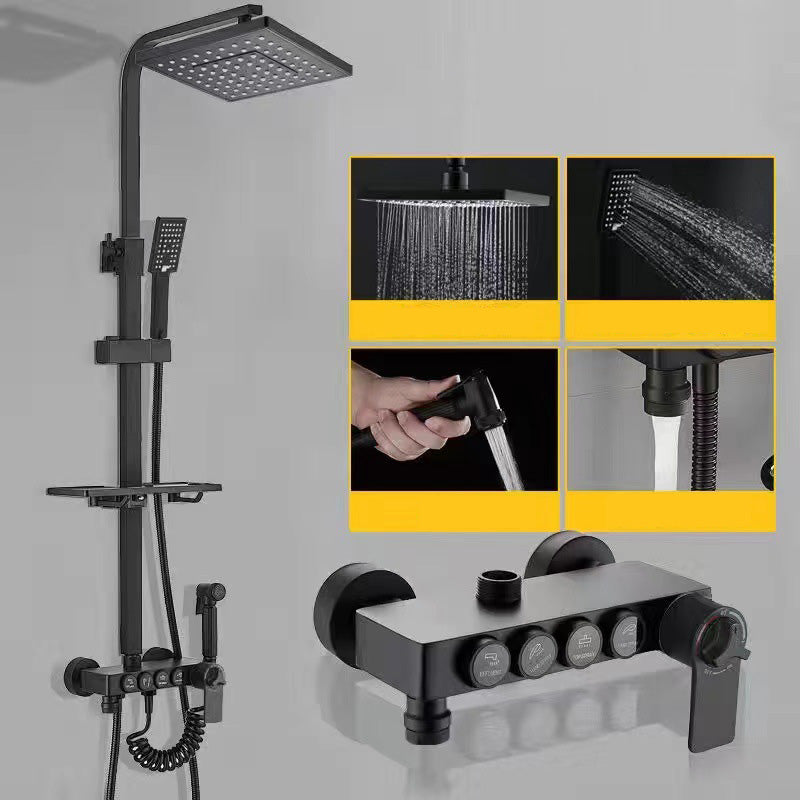 Wall Mounted Shower Arm Shower Faucet Pressure Balanced Diverter Valve Shower System Black 4 Thermostatic Clearhalo 'Bathroom Remodel & Bathroom Fixtures' 'Home Improvement' 'home_improvement' 'home_improvement_shower_faucets' 'Shower Faucets & Systems' 'shower_faucets' 'Showers & Bathtubs Plumbing' 'Showers & Bathtubs' 6399516