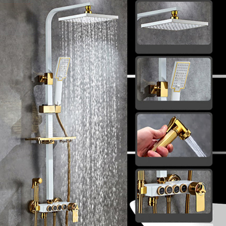 Wall Mounted Shower Arm Shower Faucet Pressure Balanced Diverter Valve Shower System White-Gold 4 Thermostatic Clearhalo 'Bathroom Remodel & Bathroom Fixtures' 'Home Improvement' 'home_improvement' 'home_improvement_shower_faucets' 'Shower Faucets & Systems' 'shower_faucets' 'Showers & Bathtubs Plumbing' 'Showers & Bathtubs' 6399521