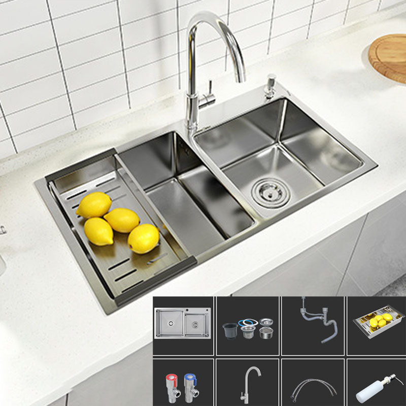 Modern Kitchen Bar Sink Stainless Steel with Drain Strainer Kit and Soap Dispenser Sink Sink with Faucet Clearhalo 'Home Improvement' 'home_improvement' 'home_improvement_kitchen_sinks' 'Kitchen Remodel & Kitchen Fixtures' 'Kitchen Sinks & Faucet Components' 'Kitchen Sinks' 'kitchen_sinks' 6399553
