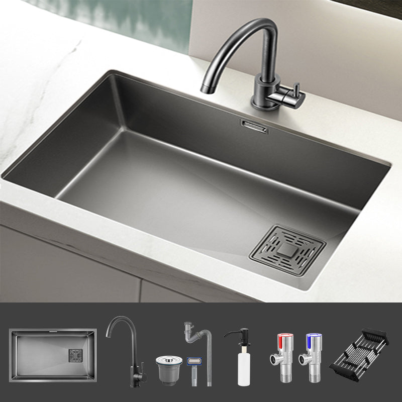Modern Style Kitchen Sink Stainless Steel 1 Holes Kitchen Sink with Soap Dispenser Sink with Faucet Round Faucet Clearhalo 'Home Improvement' 'home_improvement' 'home_improvement_kitchen_sinks' 'Kitchen Remodel & Kitchen Fixtures' 'Kitchen Sinks & Faucet Components' 'Kitchen Sinks' 'kitchen_sinks' 6399561