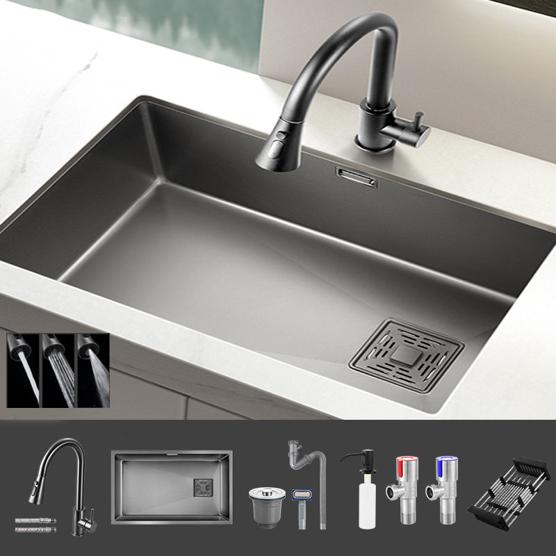 Modern Style Kitchen Sink Stainless Steel 1 Holes Kitchen Sink with Soap Dispenser Sink with Faucet Pull Out Faucet Clearhalo 'Home Improvement' 'home_improvement' 'home_improvement_kitchen_sinks' 'Kitchen Remodel & Kitchen Fixtures' 'Kitchen Sinks & Faucet Components' 'Kitchen Sinks' 'kitchen_sinks' 6399562