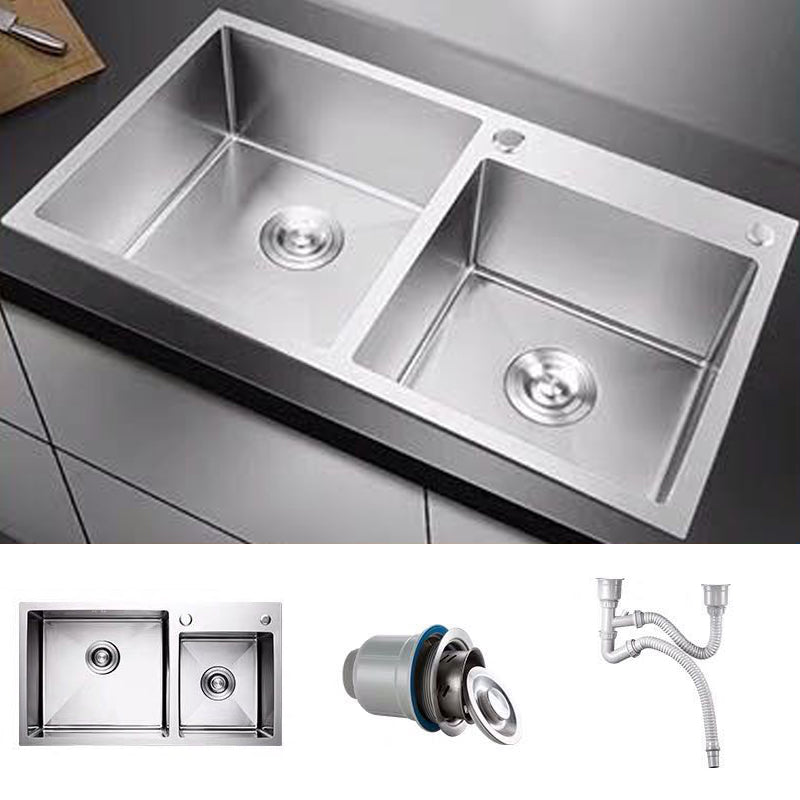 Contemporary Style Kitchen Sink Stainless Steel 2 Holes Drop-In Kitchen Double Sink Sink Only None Clearhalo 'Home Improvement' 'home_improvement' 'home_improvement_kitchen_sinks' 'Kitchen Remodel & Kitchen Fixtures' 'Kitchen Sinks & Faucet Components' 'Kitchen Sinks' 'kitchen_sinks' 6399582