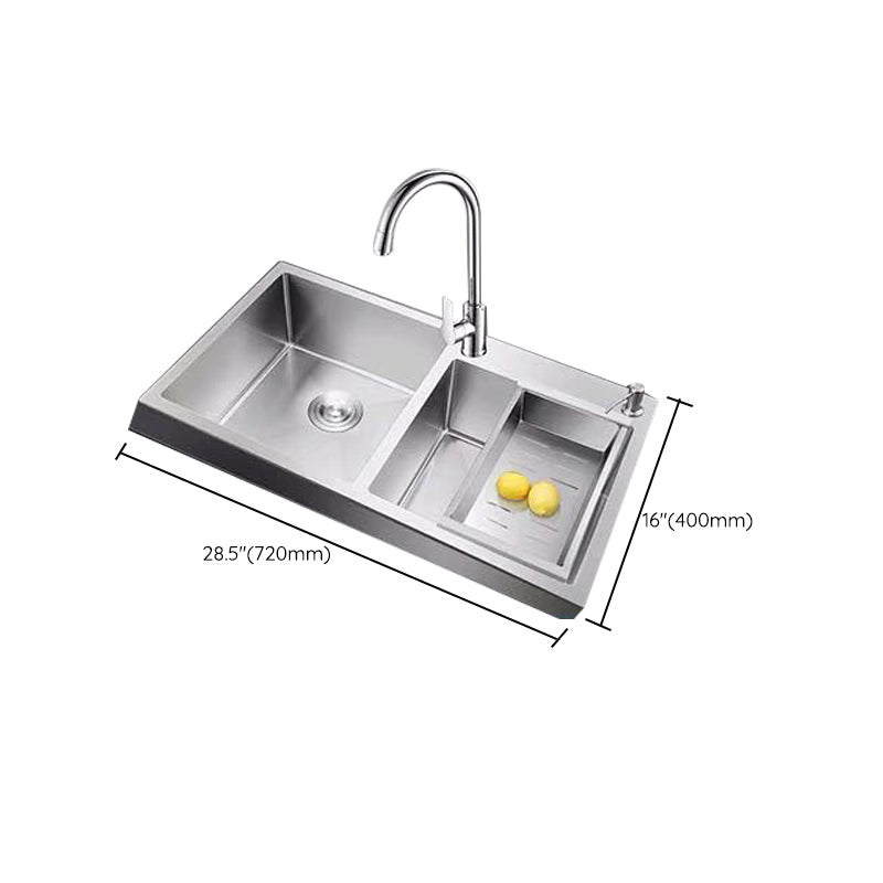 Contemporary Style Kitchen Sink Stainless Steel 2 Holes Drop-In Kitchen Double Sink Clearhalo 'Home Improvement' 'home_improvement' 'home_improvement_kitchen_sinks' 'Kitchen Remodel & Kitchen Fixtures' 'Kitchen Sinks & Faucet Components' 'Kitchen Sinks' 'kitchen_sinks' 6399600
