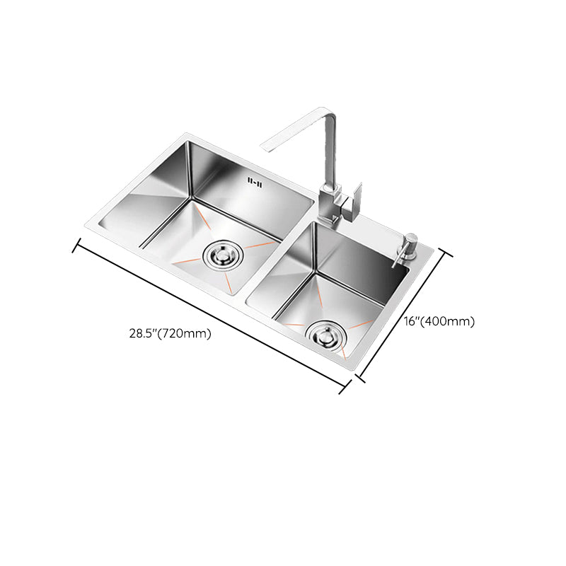 Contemporary Style Kitchen Sink Stainless Steel 2 Holes Drop-In Kitchen Double Sink Clearhalo 'Home Improvement' 'home_improvement' 'home_improvement_kitchen_sinks' 'Kitchen Remodel & Kitchen Fixtures' 'Kitchen Sinks & Faucet Components' 'Kitchen Sinks' 'kitchen_sinks' 6399601