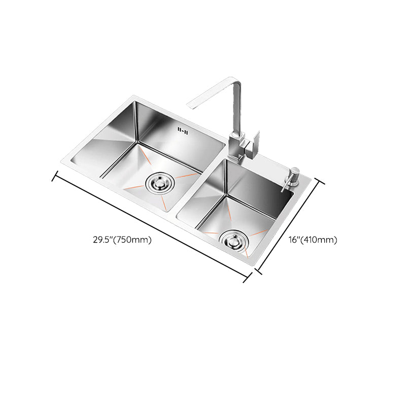 Contemporary Style Kitchen Sink Stainless Steel 2 Holes Drop-In Kitchen Double Sink Clearhalo 'Home Improvement' 'home_improvement' 'home_improvement_kitchen_sinks' 'Kitchen Remodel & Kitchen Fixtures' 'Kitchen Sinks & Faucet Components' 'Kitchen Sinks' 'kitchen_sinks' 6399605