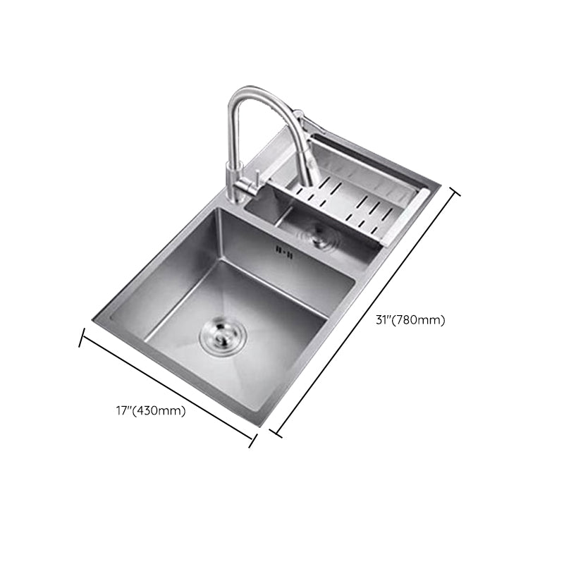 Contemporary Style Kitchen Sink Stainless Steel 2 Holes Drop-In Kitchen Double Sink Clearhalo 'Home Improvement' 'home_improvement' 'home_improvement_kitchen_sinks' 'Kitchen Remodel & Kitchen Fixtures' 'Kitchen Sinks & Faucet Components' 'Kitchen Sinks' 'kitchen_sinks' 6399611