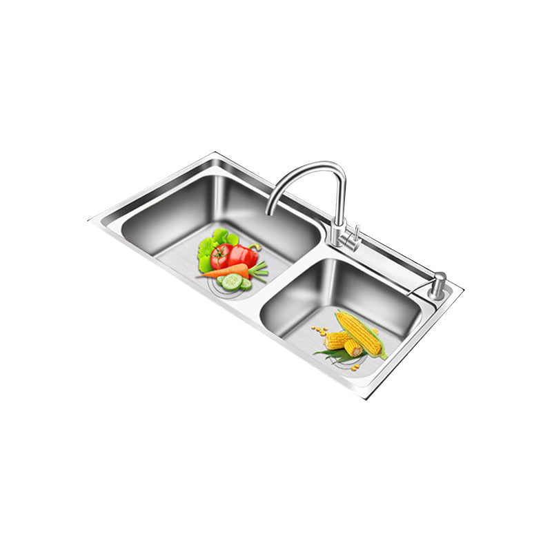 Modern Style Kitchen Sink Stainless Steel 2 Holes Drop-In Kitchen Sink Clearhalo 'Home Improvement' 'home_improvement' 'home_improvement_kitchen_sinks' 'Kitchen Remodel & Kitchen Fixtures' 'Kitchen Sinks & Faucet Components' 'Kitchen Sinks' 'kitchen_sinks' 6399655