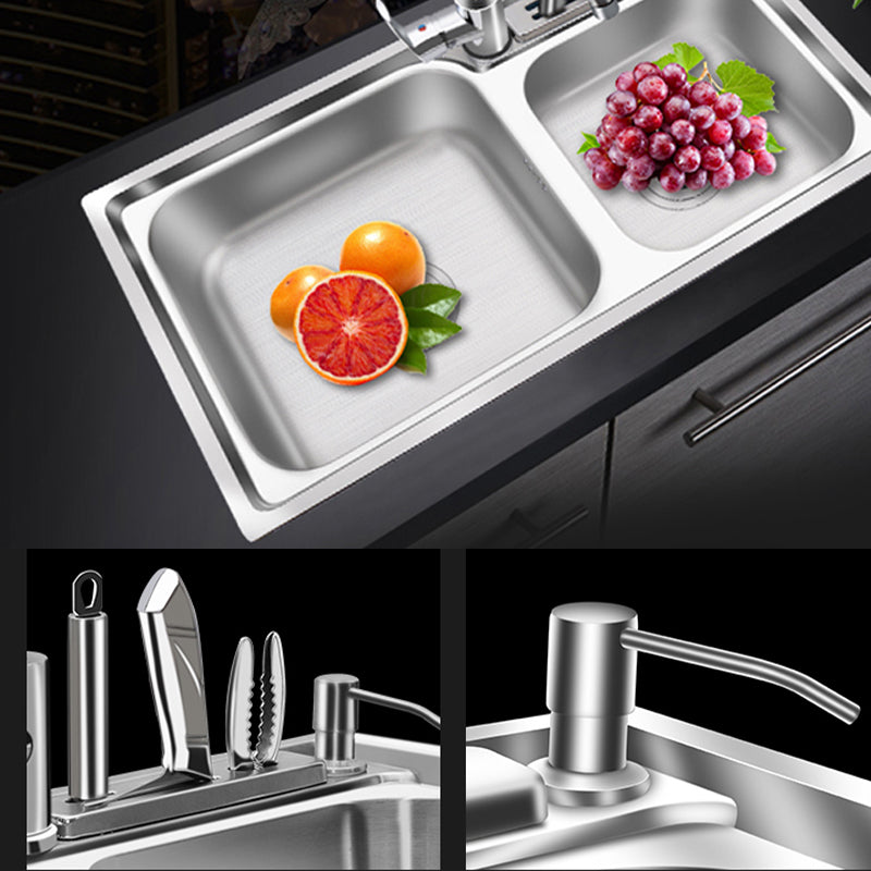 Modern Style Kitchen Sink Stainless Steel 2 Holes Drop-In Kitchen Sink Clearhalo 'Home Improvement' 'home_improvement' 'home_improvement_kitchen_sinks' 'Kitchen Remodel & Kitchen Fixtures' 'Kitchen Sinks & Faucet Components' 'Kitchen Sinks' 'kitchen_sinks' 6399661