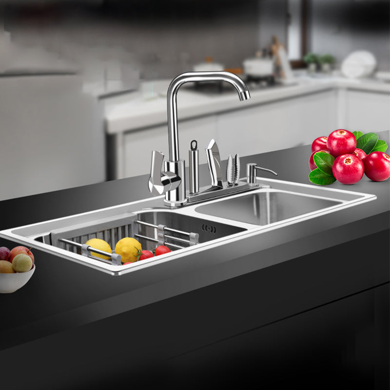 Modern Style Kitchen Sink Stainless Steel 2 Holes Drop-In Kitchen Sink Clearhalo 'Home Improvement' 'home_improvement' 'home_improvement_kitchen_sinks' 'Kitchen Remodel & Kitchen Fixtures' 'Kitchen Sinks & Faucet Components' 'Kitchen Sinks' 'kitchen_sinks' 6399663