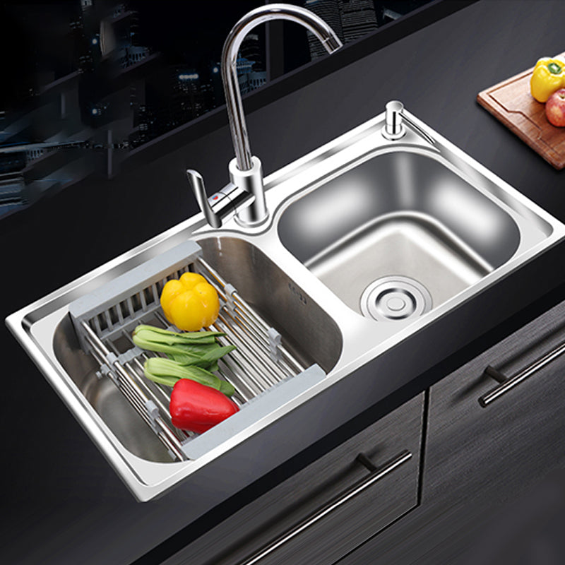 Modern Style Kitchen Sink Stainless Steel 2 Holes Drop-In Kitchen Sink Clearhalo 'Home Improvement' 'home_improvement' 'home_improvement_kitchen_sinks' 'Kitchen Remodel & Kitchen Fixtures' 'Kitchen Sinks & Faucet Components' 'Kitchen Sinks' 'kitchen_sinks' 6399665