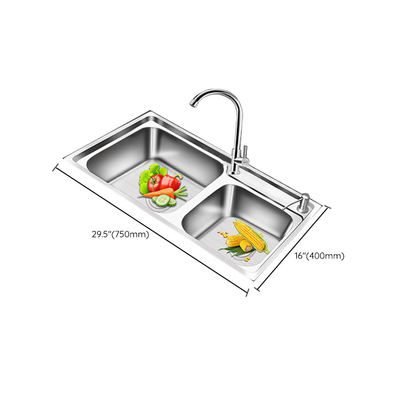 Modern Style Kitchen Sink Stainless Steel 2 Holes Drop-In Kitchen Sink Clearhalo 'Home Improvement' 'home_improvement' 'home_improvement_kitchen_sinks' 'Kitchen Remodel & Kitchen Fixtures' 'Kitchen Sinks & Faucet Components' 'Kitchen Sinks' 'kitchen_sinks' 6399671