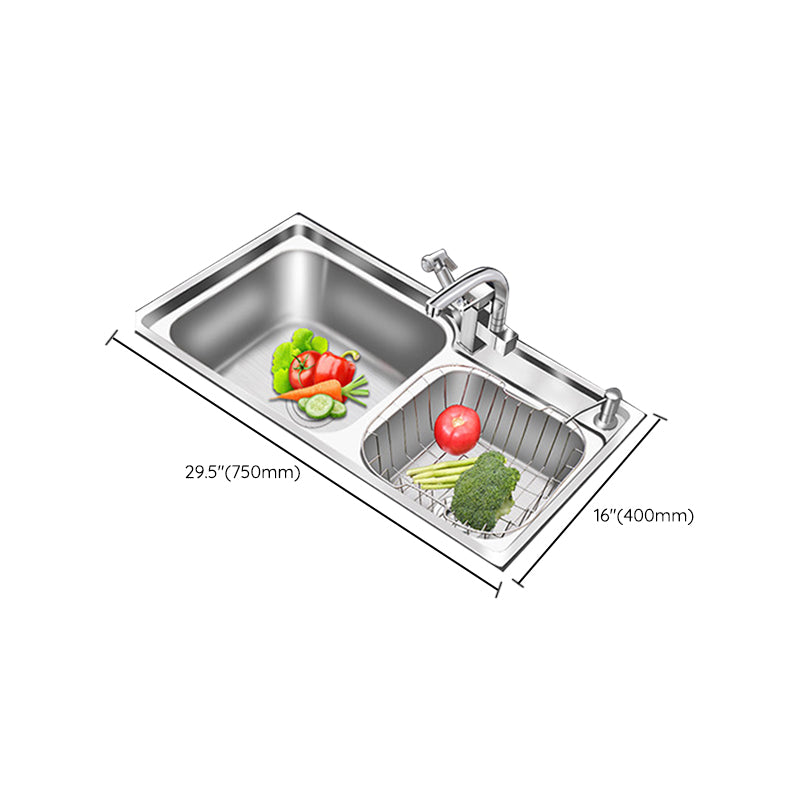 Modern Style Kitchen Sink Stainless Steel 2 Holes Drop-In Kitchen Sink Clearhalo 'Home Improvement' 'home_improvement' 'home_improvement_kitchen_sinks' 'Kitchen Remodel & Kitchen Fixtures' 'Kitchen Sinks & Faucet Components' 'Kitchen Sinks' 'kitchen_sinks' 6399672
