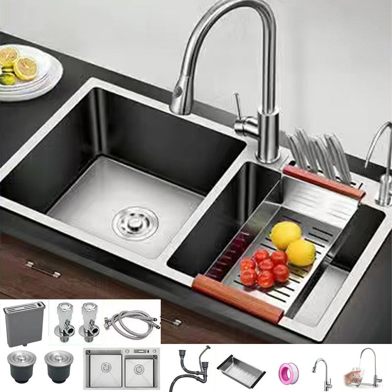 Modern Style Kitchen Sink Stainless Steel Dirt Resistant Kitchen Sink 31"L x 18"W x 8"H Sink with Faucet Double Tap for Water Purification Clearhalo 'Home Improvement' 'home_improvement' 'home_improvement_kitchen_sinks' 'Kitchen Remodel & Kitchen Fixtures' 'Kitchen Sinks & Faucet Components' 'Kitchen Sinks' 'kitchen_sinks' 6399687