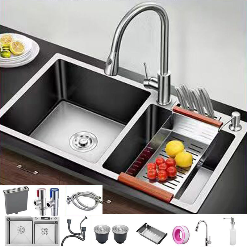 Modern Style Kitchen Sink Stainless Steel Dirt Resistant Kitchen Sink 30"L x 16"W x 8"H Sink with Faucet Pull Out Faucet Clearhalo 'Home Improvement' 'home_improvement' 'home_improvement_kitchen_sinks' 'Kitchen Remodel & Kitchen Fixtures' 'Kitchen Sinks & Faucet Components' 'Kitchen Sinks' 'kitchen_sinks' 6399690