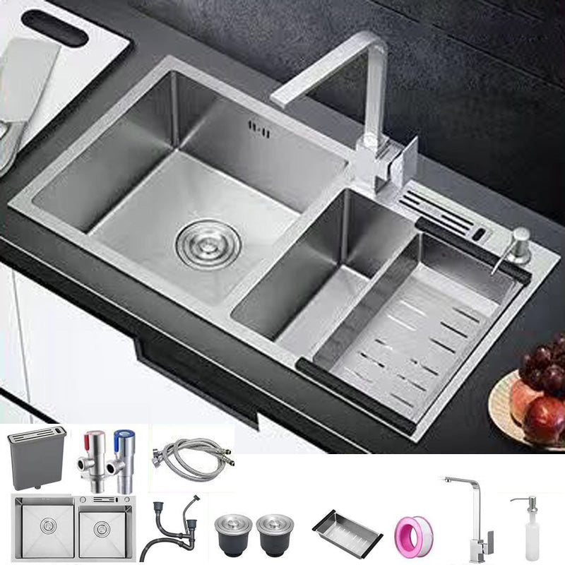 Modern Style Kitchen Sink Stainless Steel Dirt Resistant Kitchen Sink 30"L x 16"W x 8"H Sink with Faucet Square Faucet Clearhalo 'Home Improvement' 'home_improvement' 'home_improvement_kitchen_sinks' 'Kitchen Remodel & Kitchen Fixtures' 'Kitchen Sinks & Faucet Components' 'Kitchen Sinks' 'kitchen_sinks' 6399692