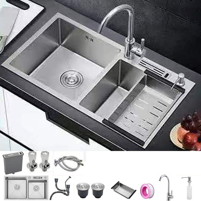 Modern Style Kitchen Sink Stainless Steel Dirt Resistant Kitchen Sink 30"L x 16"W x 8"H Sink with Faucet Round Faucet Clearhalo 'Home Improvement' 'home_improvement' 'home_improvement_kitchen_sinks' 'Kitchen Remodel & Kitchen Fixtures' 'Kitchen Sinks & Faucet Components' 'Kitchen Sinks' 'kitchen_sinks' 6399695