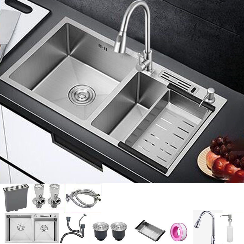 Modern Style Kitchen Sink Stainless Steel Dirt Resistant Kitchen Sink 28"L x 16"W x 8"H Sink with Faucet Pull Out Faucet Clearhalo 'Home Improvement' 'home_improvement' 'home_improvement_kitchen_sinks' 'Kitchen Remodel & Kitchen Fixtures' 'Kitchen Sinks & Faucet Components' 'Kitchen Sinks' 'kitchen_sinks' 6399697