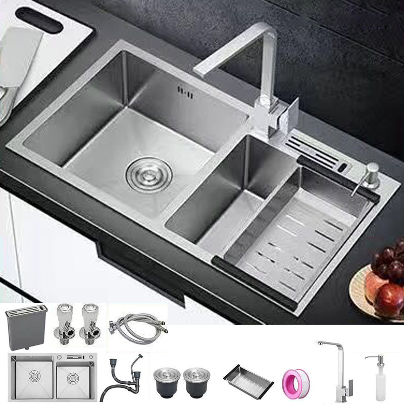 Modern Style Kitchen Sink Stainless Steel Dirt Resistant Kitchen Sink 28"L x 16"W x 8"H Sink with Faucet Square Faucet Clearhalo 'Home Improvement' 'home_improvement' 'home_improvement_kitchen_sinks' 'Kitchen Remodel & Kitchen Fixtures' 'Kitchen Sinks & Faucet Components' 'Kitchen Sinks' 'kitchen_sinks' 6399701