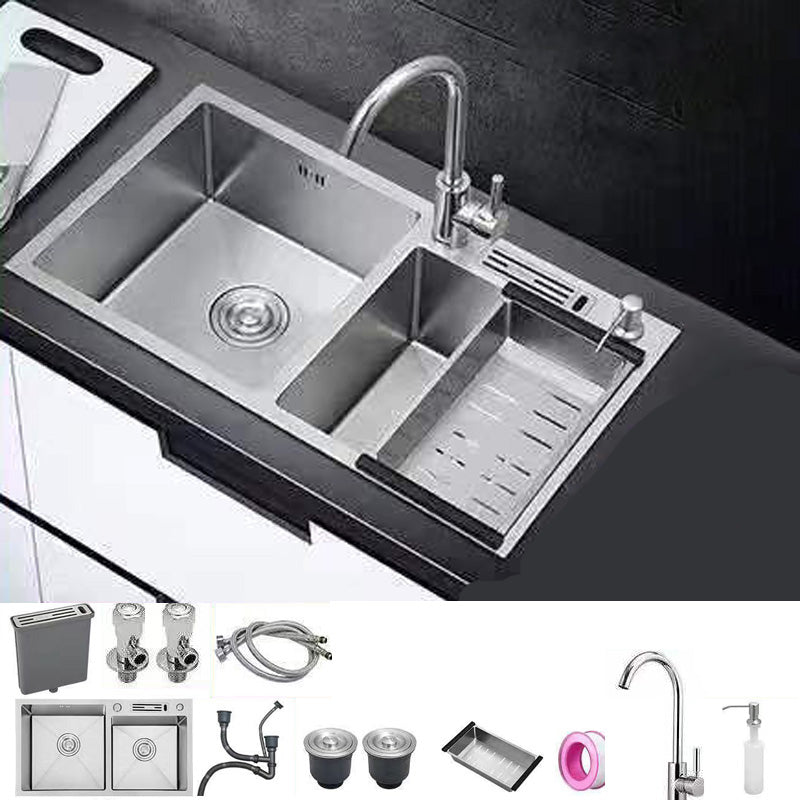 Modern Style Kitchen Sink Stainless Steel Dirt Resistant Kitchen Sink 31"L x 17"W x 8"H Sink with Faucet Round Faucet Clearhalo 'Home Improvement' 'home_improvement' 'home_improvement_kitchen_sinks' 'Kitchen Remodel & Kitchen Fixtures' 'Kitchen Sinks & Faucet Components' 'Kitchen Sinks' 'kitchen_sinks' 6399703